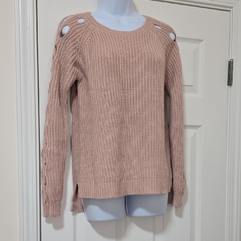 Sky and Sparrow Blush Knit Sweater with Shoulder & Arm Cut Outs